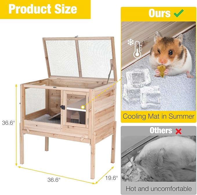 Aivituvin Wooden Guinea Pig Cages Indoor with Removable Stand, Anti Chewing Rabbit Hutch with Ramp and Wire Mesh, 2 Story Small Animals House Habitat with Pull Out Tray (Light Natural Wood)-PurrikoPets
