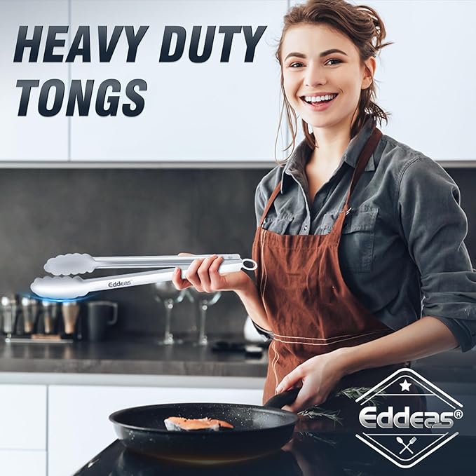 2PCS 9inch Tongs for Cooking - Heat Resistant 600 Degree Kitchen Tongs, Heavy Duty All Metal Food Tongs, Stainless Steel and Non-Slip handle, Salad, Grilling, Barbecue, Dishwasher safe-PurrikoPets