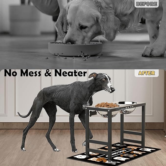 Elevated Dog Bowls for Large Extral Large Breed, Raised Bowl Stand with 2 Stainless Steel Bowls (101oz) and Spill-Proof Mat, 17" Tall Dog Feeder for Extra Large Breeds-PurrikoPets