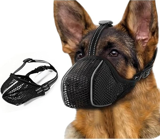 Dog Muzzle, Mesh Soft Muzzle for Small Medium Large Sized Dogs, Breathable Adjustable Puppy Muzzles for Scavenging Biting Licking and Chewing, Allows Panting and Drinking (Reflective Mesh, L)-PurrikoPets