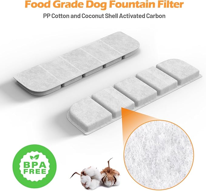 8 Pack Replacement Filters and 8 Pack Pump Sponges for SIBAYS 355oz/2.8Gal/10.5L Large Dog Water Fountain(FS70), Made of Coconut Shell Activated Carbon and PP Cotton, Food Grade Water Fountain Filters-PurrikoPets
