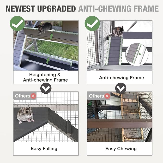 Ferret Cage Rat Cage Indoor Outdoor, Large Guinea Pig Cages with 4 Levels, Wooden Chinchilla Cage with Wheels for Hamster, Chameleon, Gerbils and Other Small Animals Anti-Chewing-PurrikoPets