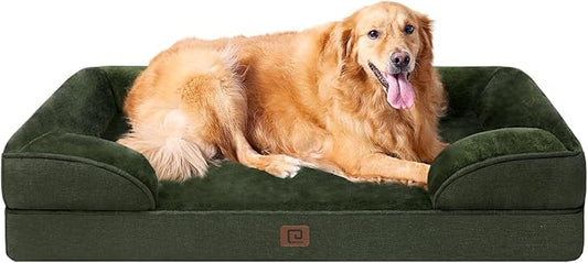 EHEYCIGA Orthopedic Dog Beds for Extra Large Dogs, Waterproof Memory Foam XL Pet Bed with Sides, Non-Slip Bottom and Egg-Crate Foam Big Dog Couch Bed with Washable Removable Cover, Dark Green-PurrikoPets