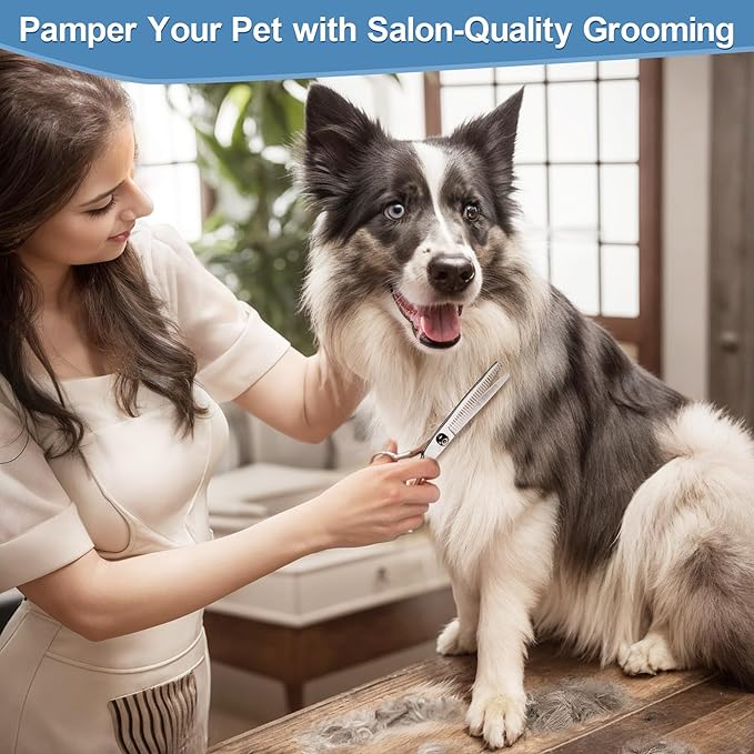 Gimars Titanium Coated Professional 6 in 1 4CR Stainless Steel Dog Grooming Scissors with Safety Round Tip, Heavy Duty Pet Grooming Scissor for Dogs, Cats and Other Animals-PurrikoPets