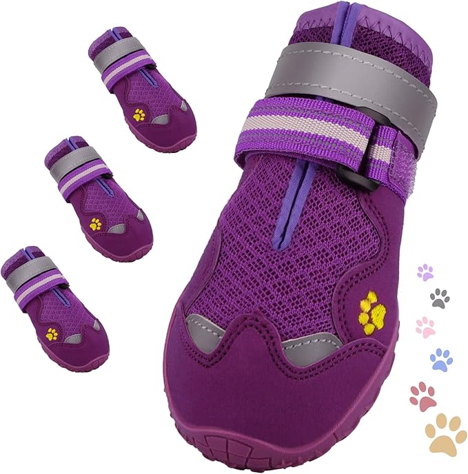 Dog Shoes for Large Medium Small Dog, Mesh Breathable Dog Shoes for Hot Pavement, Anti-Slip Dogs Boots Paw Protectors with Reflective for Outdoor Walking Indoor Hardfloors (Size 4)-PurrikoPets