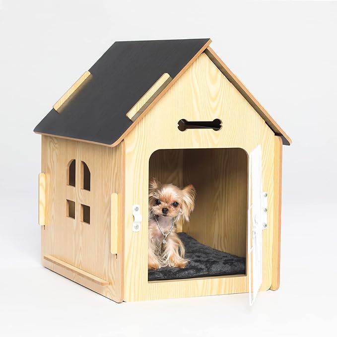 Dog House Indoor for Small Dogs or Cats, Cozy Wooden Design, Small Indoor Bed House, with Air Vents and Elevated Floor Warm Dog Cave-PurrikoPets