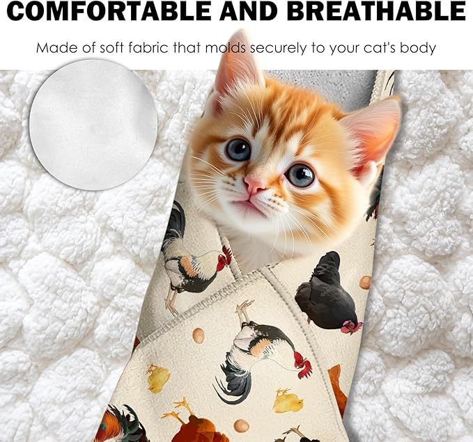 27.6"Cat Grooming Wrap, Self Adhesive Cat Wrap for Cutting Nails, Anti-Escape Calming Cat Swaddle Wrap for Medicine Ear Cleaning, Chicken Anti-Scratch Cats Burrito Restraint Blanket,Practical Pet Tool-PurrikoPets