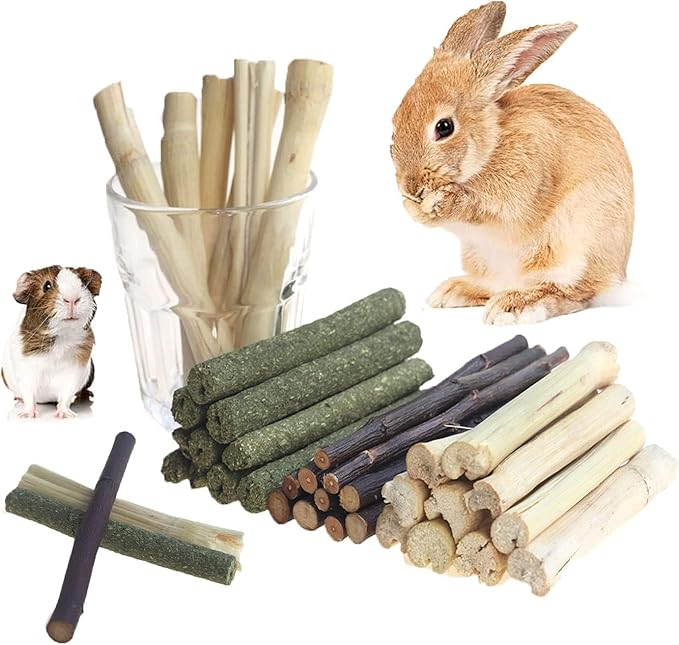 600g Guinea Pig and Rabbit Chew Toys - Sweet Bamboo and Timothy Apple Sticks for Healthy Teeth and Relaxation - Natural and Safe Guinea Pig Chew Toys-PurrikoPets