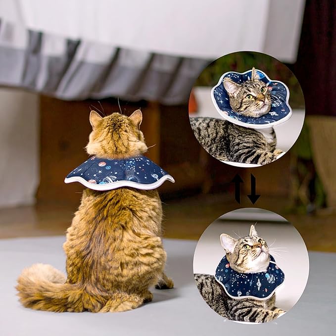 2Pcs Cat Conical Collar Soft Adjustable Cat Collars Water Proof Recovery Collar Prevent Licking Protective Foldable Easy to Eat Drink for Cats Kittens Puppies (Blue S XS)-PurrikoPets