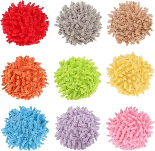 9Pcs Cat Pom Pom Balls, Cats Ball Toys with Bells, 2 inches Soft Cat Balls Toy for Indoor, Assorted Color Yarn Puffs Ball for Cats, Kitten Chasing Toys for Kitty, Pet Interactive Play(Multi-Color)-PurrikoPets