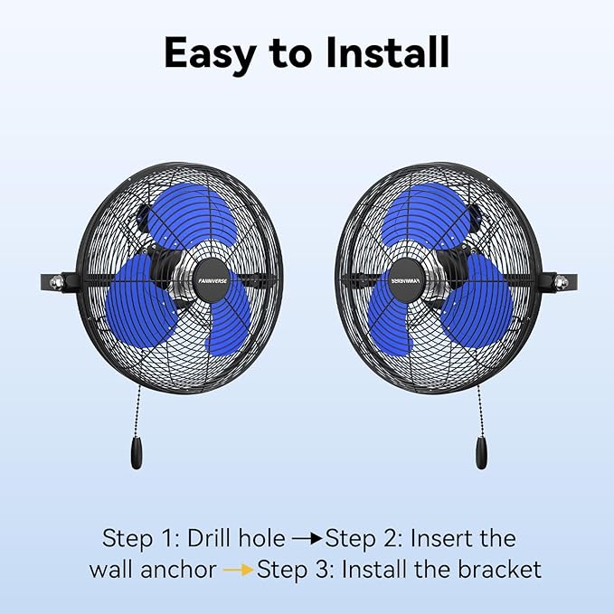 12 Inch Wall Fan Pro Series - Indoor High Velocity Wall Mount Fan for Commercial, Residential, Warehouse, Covered Patio, Shop, Garage, Barn, Gazebo 3 Speed 2800 CFM UL Safety Listed-PurrikoPets