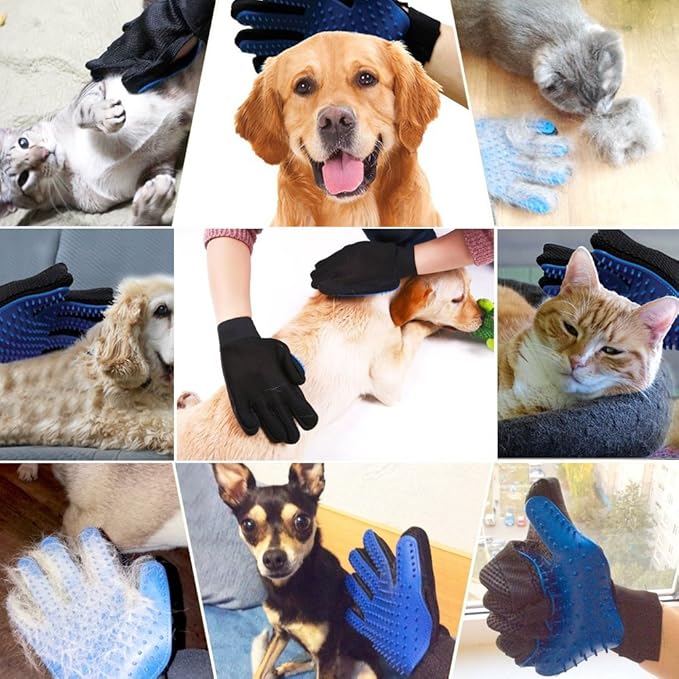 1 Pair Pet Grooming Glove,Gentle Deshedding Brush Glove Hair Remover Brush for Dogs,Cats & Horses with Long & Short Fur-PurrikoPets