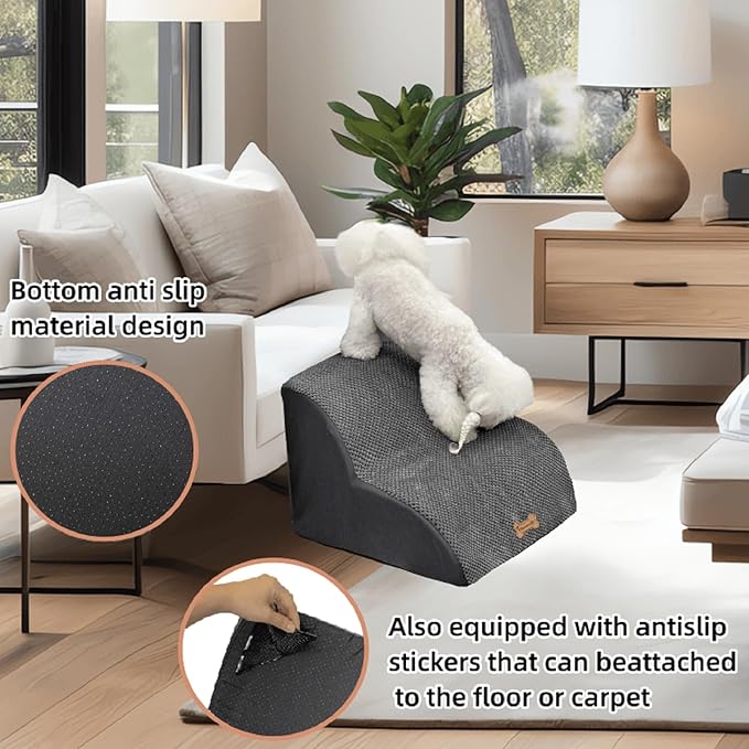 Dog Stairs for High Beds Couches 2-Step 2-5 Step Pet Stairs Steps for Small Large Dogs Cats Non-Slip Balanced Ramp Indoor Stairs with Non-Slip Sticker 30D Grey-PurrikoPets
