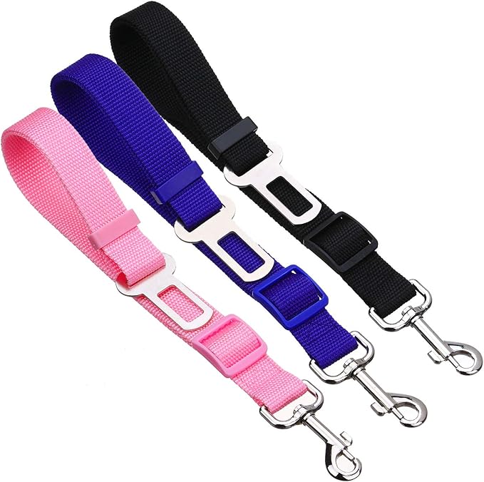 Elisel Elisel 2 Packs Adjustable Length Pet Dog Cat car seat Belt Pet seat Belt Pet Accessories for Dogs Cats and Pets (Black Pink)-PurrikoPets