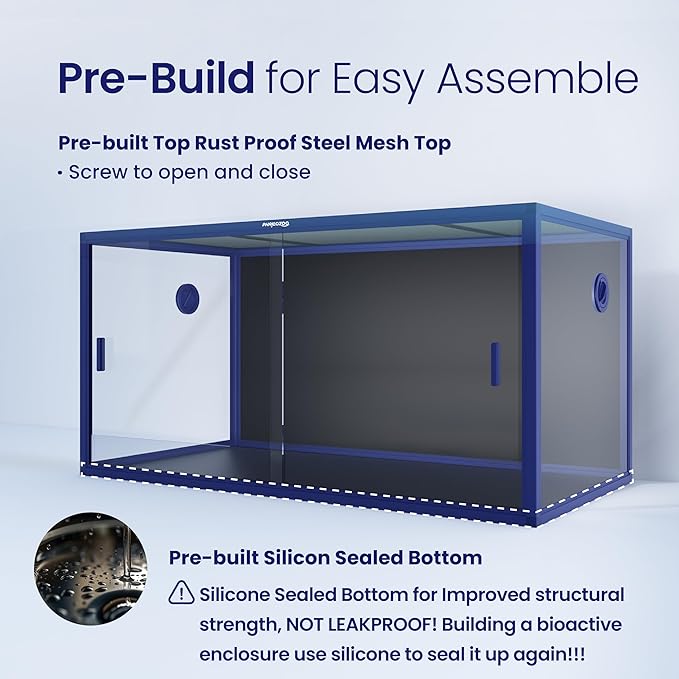 120 Gallon Bearded Dragon Tank,48" x 24" x 24" Reptile Tank with Sliding Door Top Screen Ventilation, Front Opening Reptile Enclosure for Easy Maintenance-PurrikoPets