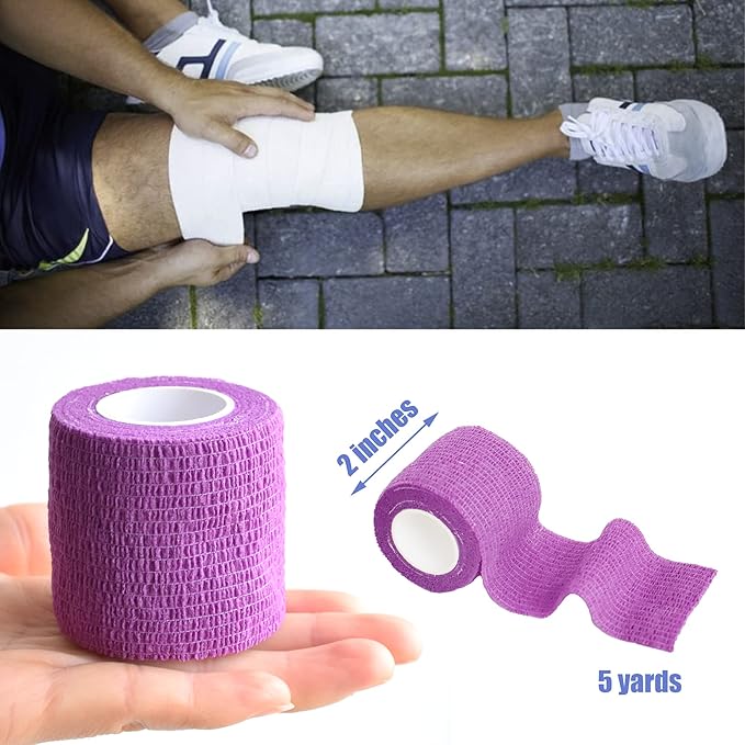 9 Pack 2" x 5 Yards Self Adhesive Bandage Wrap Self Stick Wrap for Ankle, Wrist, Finger, Sports, Breathable Cohesive Vet Tape for Pets (Purple)-PurrikoPets