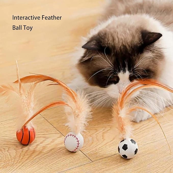 2025 New Interactive Cat Feather Ball Toy Set - Elastic Bouncy Cat Toys with Feather Tails, Silicone Rolling Balls for Indoor Cats & Kitten Exercise, Safe & Fun Play (1 Set)-PurrikoPets