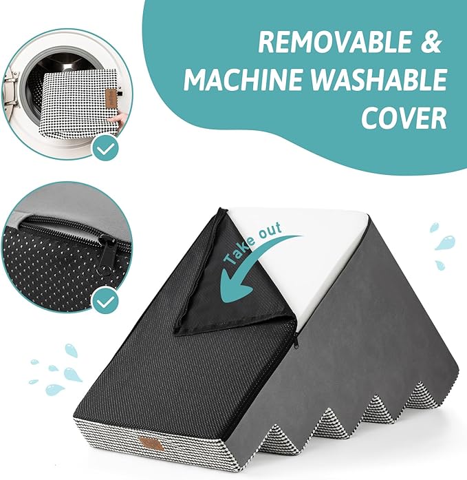 Dog Stairs for Small Dogs, 5 Tier Wider Pet Stairs for High Beds, 23.6" H Non-Slip Dog Steps for Old Cats, Puppies, Small Medium Dogs, 29.5x19.7x23.6 inch, White Black-PurrikoPets