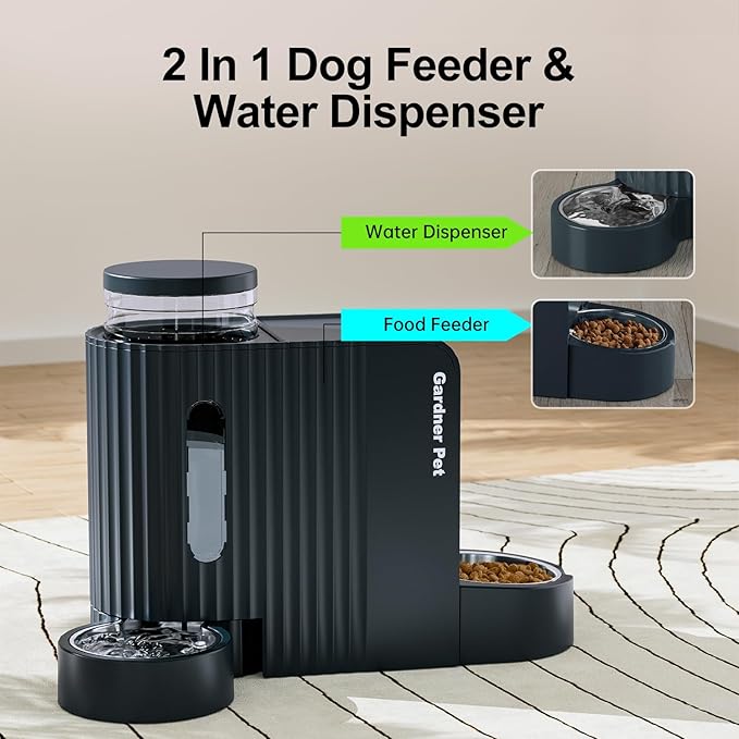 Gardner Pet Automatic Gravity Food Feeder and Water Dispenser, 1.8 Gallons*2 Stainless Steel Two-in-One Set Large Capacity Dispenser for Pets Dogs, Puppies, Kittens (Dark Blue)-PurrikoPets