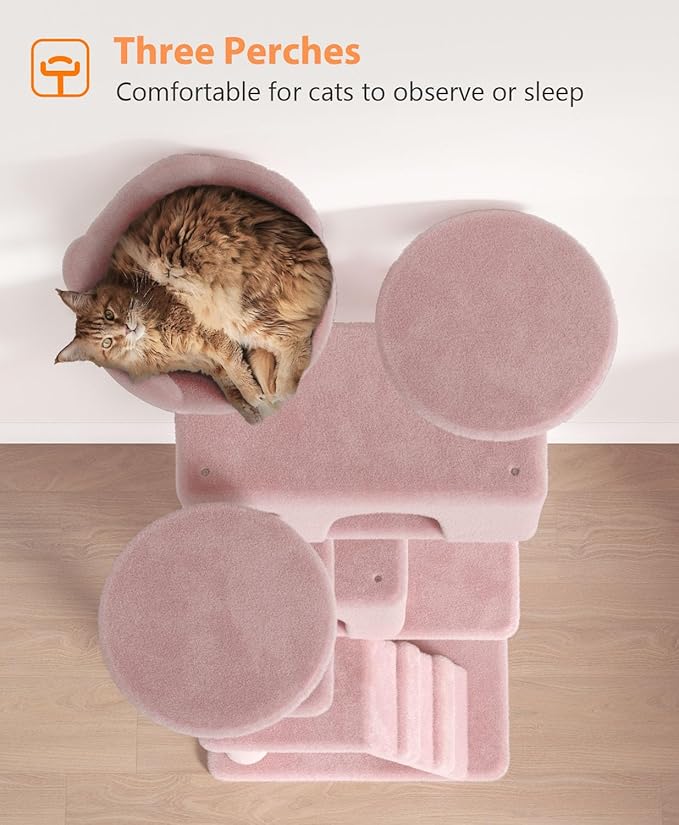 70'' Cat Tree Tower for Indoor Cats Large Adult,Cute/Tall Modern Cat Tree for Big Cats 20 lbs,Plush Multi-Level Cat Condo with Scratching Posts,Dangling Ball for Fun Play(Soft Pink, 70 inch)-PurrikoPets