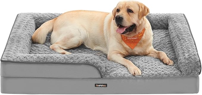 Feandrea Orthopaedic Dog Bed for Large Dogs, Waterproof Dog Sofa Bed with Removable Washable Cover, 36 x 27 x 6.5 Inches, Dove Gray UPGW252G01-PurrikoPets