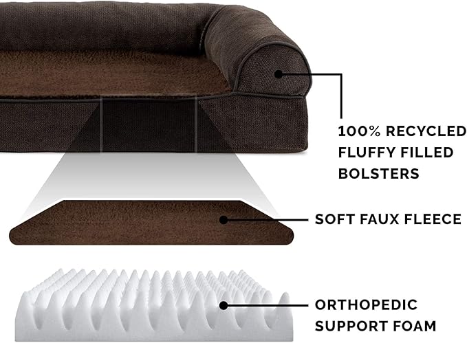 Furhaven Orthopedic Dog Bed for Large Dogs w/ Removable Bolsters & Washable Cover, For Dogs Up to 95 lbs - Sherpa & Chenille Sofa - Coffee, Jumbo/XL-PurrikoPets