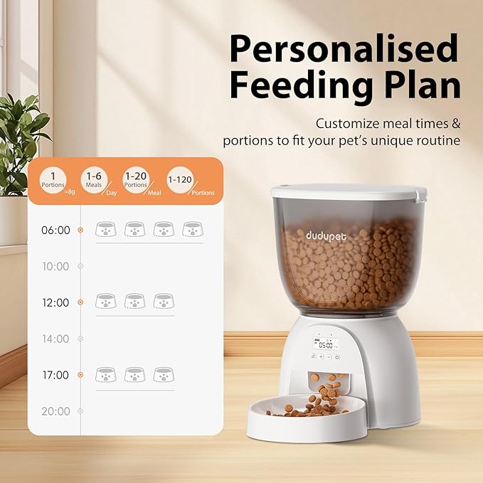 5L Automatic Cat Feeder, Timed Cat Food Dispenser, Automatic Pet Feeders Up to 6 Meal 1-20 Portion, Dual Power Supply Cats Feeder, Pet Dry Food Dispenser for Cats and Small Dogs-PurrikoPets