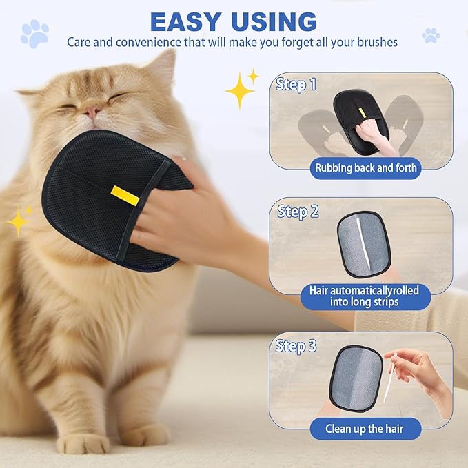3Pcs Pet Hair Removal Gloves, Reusable Electrostatic Pet Hair Removal Gloves,Upgraded Animal Fur Removal Tool for Cats & Dogs-PurrikoPets