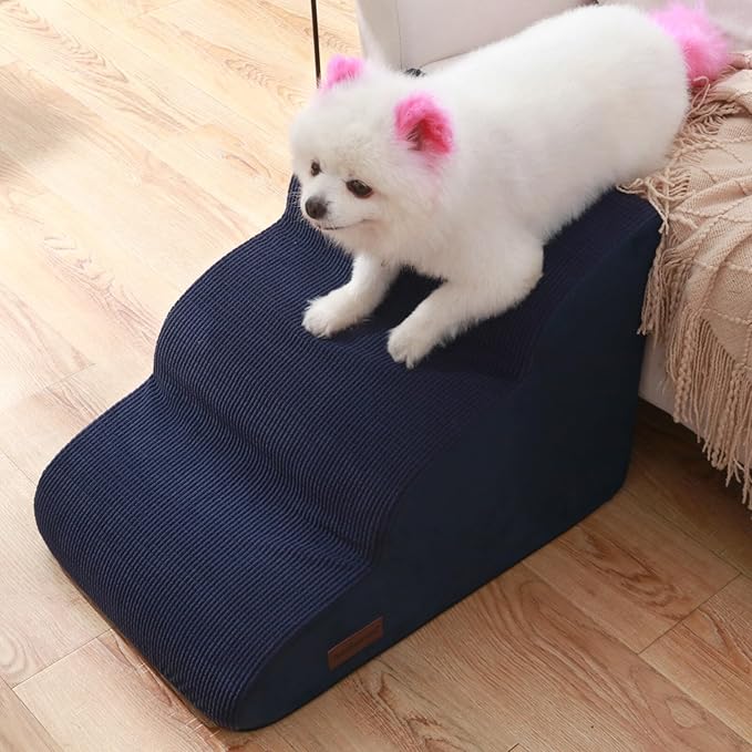 Dog Stairs and Steps for Beds Or Couches, 3-Step Pet Stairs & Steps for Small Dogs and Cats, Soft and Non-Slip Dog Ramp for Older Dogs,Pet with Joint Pain,Easy to Walk-PurrikoPets