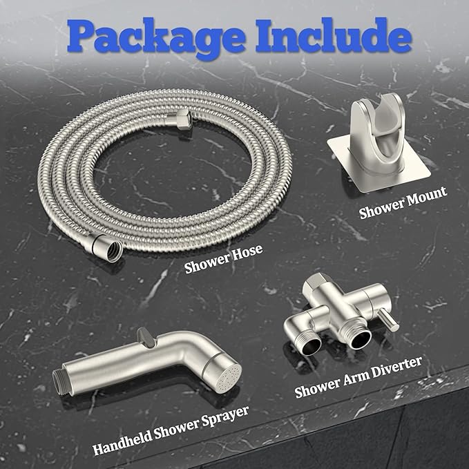 Dog Shower Attachment Metal, YDmeet Pet Shower Attachment for Fast and Clean Pet Bathing and Dog Washing, Brass Shower diverter, Adjustable Pet Shower Sprayer, 8 ft Hose and Shower Holder, Brushed-PurrikoPets