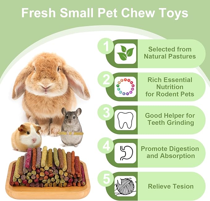 70PCS Rabbit Chew Sticks, Bunny Guinea Pig Toys for Teeth Natural Timothy Hay Sticks for Rabbit Chinchilla Guinea Pig Bunny Hamster - Chews Toys for Small Rodents' Teeth-PurrikoPets