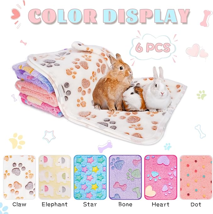 6 Pack Guinea Pig Cage Liner, Washable Guinea Pig Fleece Blankets Beding Accessories, Flannel Throw Warm Sleep Mat, Pet Pee Pads for Small Animal Hamster Rabbit Puppy Cat (Light Color, 26x14 Inch)-PurrikoPets