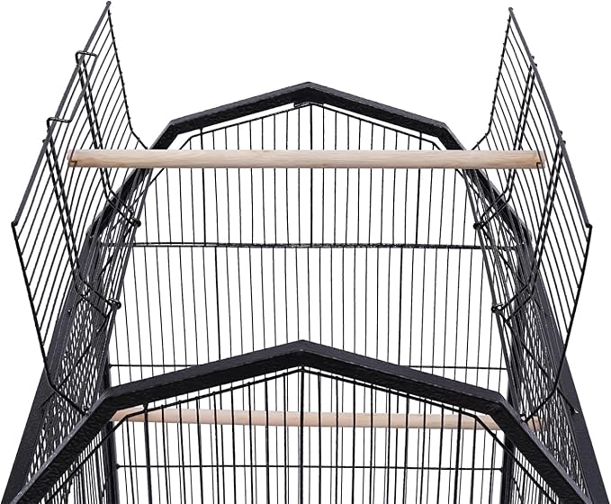 40-Inch Wrought Iron Bird Cage with Open-Top and Rolling Stand, Movable Parrot Cage Pet Bird Flight Cage, 360 Degree View Spacious Interactive Roof Pet Bird House for Medium&Small Birds-PurrikoPets