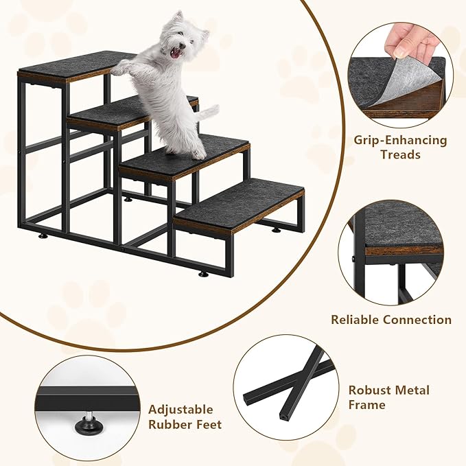 Dog Stairs for High Beds 4 Steps Dog Stairs for Small Medium Dogs Pet Stairs/Steps for Puppy, Cats, and Dogs, Easy to Walk on Dog Step for Beds and Cars-PurrikoPets