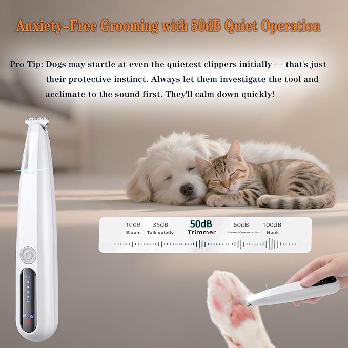 2 Mode Paw Trimmer for Dogs & Cats - Electric Quiet Dog & Cat Grooming Trimmer, Rechargeable Clipper with LED Light, 2 Blades, Waterproof for Paws/Ears/Face-PurrikoPets