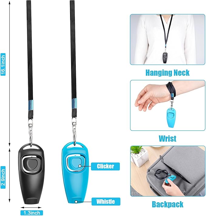 2-in-1 Dog Training Clicker Whistle for Training and Recall, Pet Training Accessories for Puppy, Cats, Horses & Small Animals - 2 Pack with Lanyard, Reward and Train Your Pets Efficiently-PurrikoPets