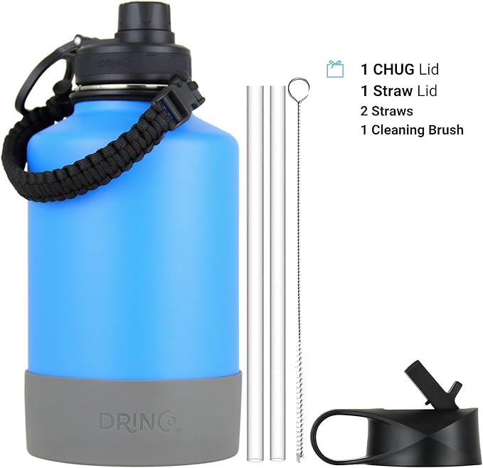 Drinco Stainless Steel Water Bottle Spout Lid Vacuum Insulated Double Wall Water Bottle Wide Mouth (64oz 40oz 32oz 22oz 18oz 14oz) Leak Proof Keep Cold Sport Camping Hiking (64 oz, 64oz Royal Blue)-PurrikoPets