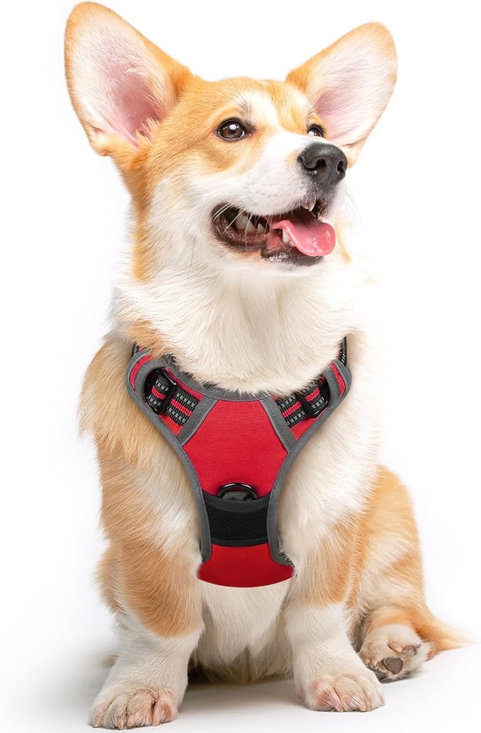 Eagloo Dog Harness Medium Sized Dog, No Pull Service Vest with Reflective Strips and Control Handle, Adjustable and Comfortable for Easy Walking, No Choke Pet Harness with 2 Metal Rings, Red, M-PurrikoPets