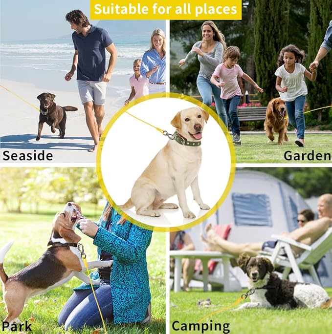 Dog tie Out Cable, 10/20/25/30/50/70/100 feet, Suitable for Dogs up to 350 pounds, Dog Cable with Swivel Buckle, Lightweight, Non-Winding, for Outdoor Camping, Chain for Yard (Yellow, 10FT)-PurrikoPets