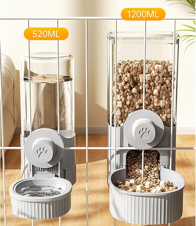 GKYZBB Hanging Automatic Food Water Dispenser,Rabbit Feeder Guinea Pig Water Bottle Food Feeder for Ferret Guinea Pig Rabbit Bunny Cage Accessories (Grey, 520ml+1200ml)-PurrikoPets