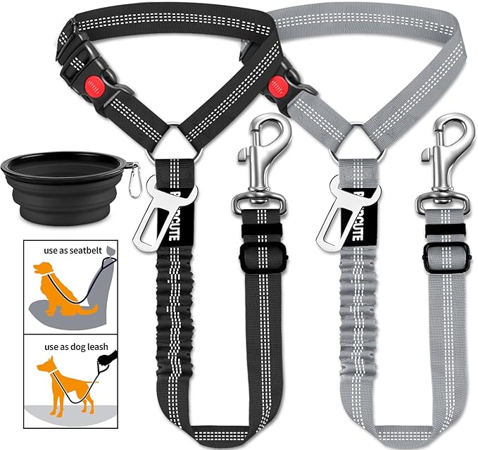 3 Piece Set Dog Seat Belt Retractable Dog Car Seatbelts Adjustable Pet Seat Belt for Vehicle Headrest Restraint Adjustable Heavy Duty & Elastic & Durable Car Harness for Dogs-PurrikoPets