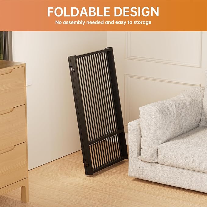 Full Metal Freestanding Dog Gate with Door, 36''Height Foldable Pet Dog Fence for Indoor & Outdoor, 3 Panels Extra Wide Free Standing TallDog Gates for Doorways,House,Stairs,Porch,Deck,Yard-PurrikoPets