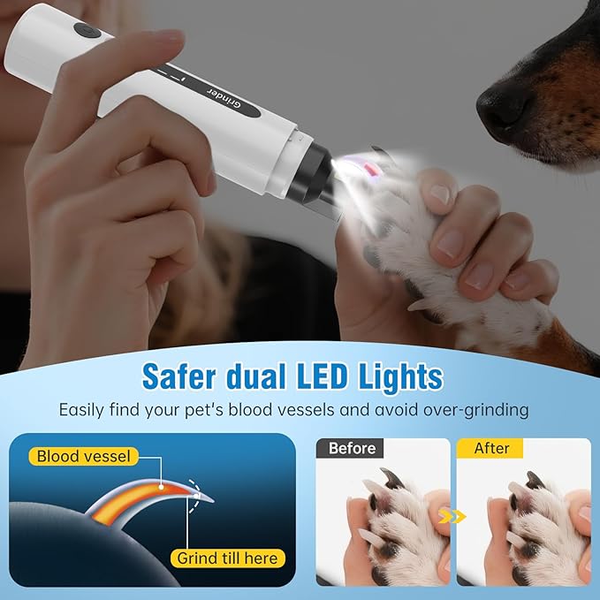 Dog Nail Grinder, 7-Speed Quiet Electric Dog Nail Trimmers, Dog Nail Clippers with Sponge Dust Collection & File for Small Medium Large Dogs, Rechargeable Pet Paw Grooming Supplies Kit-PurrikoPets