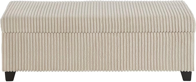 48" Ottoman with Storage, Corduroy Storage Ottoman Bench for Bedroom, End of Bed Bench with Safety Hinge for Living Room, Bedroom, Entryway, Beige-PurrikoPets