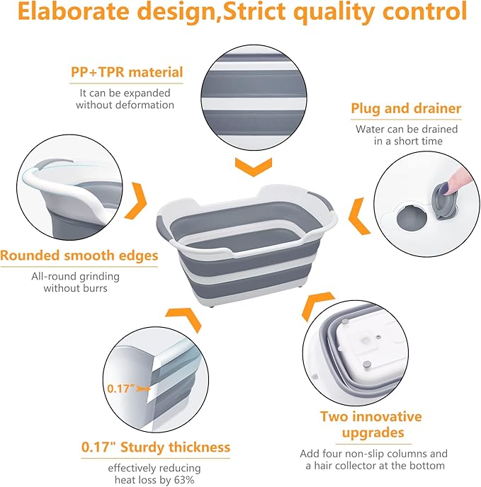 7.1 Gal/27L Multipurpose Collapsible Pet Bathtub Upgraded with Drainage Hole and Pet Hair Collector for Bathing/Shower, Portable Laundry Basket-Foldable Bathing Tub-Storage Organizer.-PurrikoPets