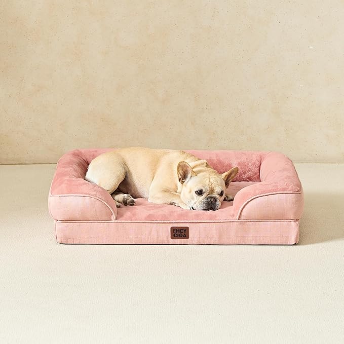 EHEYCIGA Orthopedic Dog Bed for Medium Dogs, Waterproof Memory Foam Medium Dog Beds with Sides, Non-Slip Bottom and Egg-Crate Foam Pet Couch Bed with Washable Removable Cover, Dusty Pink-PurrikoPets