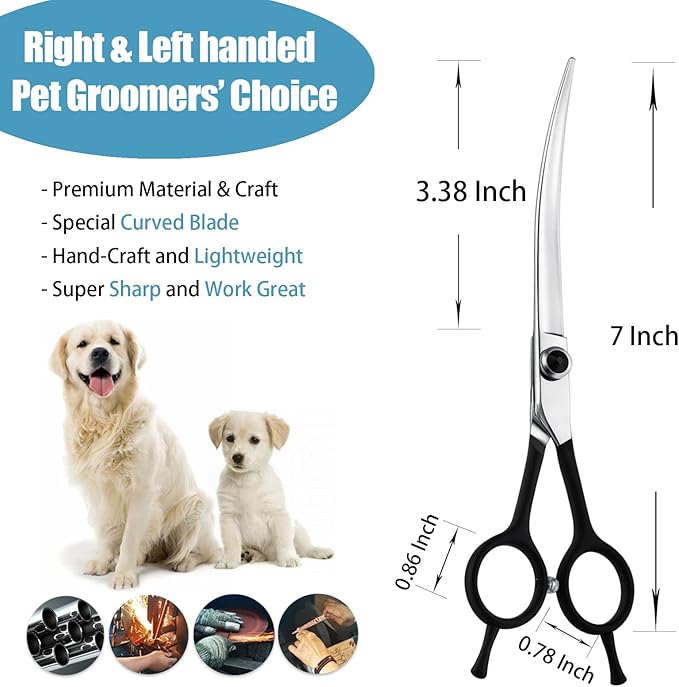 Dragon Creek 7" Upward Curved Dog Grooming Scissors - Safety Shears for Face & Paws Trimming - Black-PurrikoPets