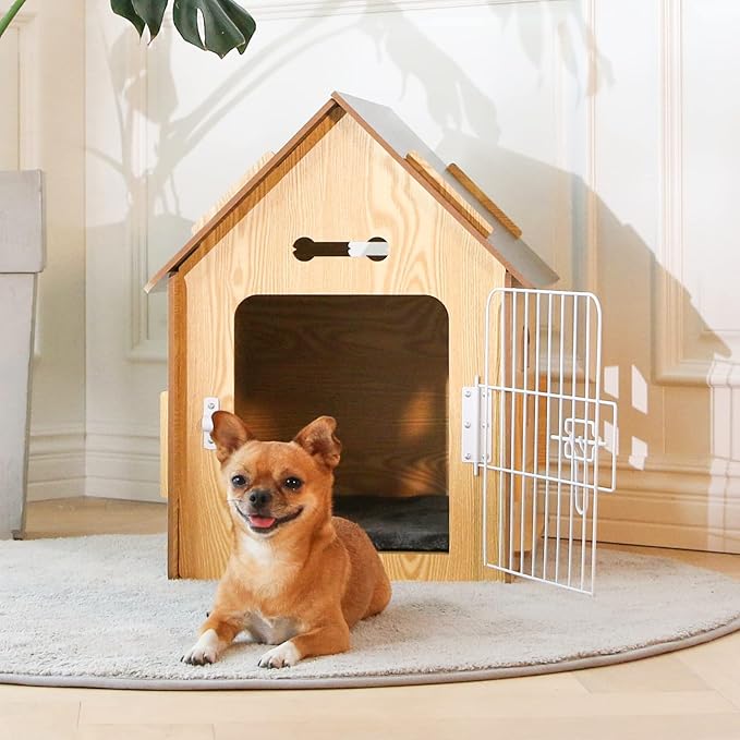 Dog House Indoor for Small Dogs or Cats, Cozy Wooden Design, Small Indoor Bed House, with Air Vents and Elevated Floor Warm Dog Cave-PurrikoPets