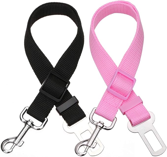 Elisel Elisel 2 Packs Adjustable Length Pet Dog Cat car seat Belt Pet seat Belt Pet Accessories for Dogs Cats and Pets (Black Pink)-PurrikoPets