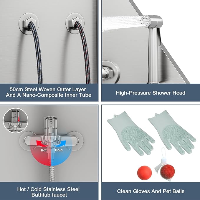 50" Dog Bathtub for Large Dogs, Professional Dog Washing Station with Wash Tub Attachment, Bath Pool for Outdoor, Indoor Shower and Grooming (50" Left Door)-PurrikoPets